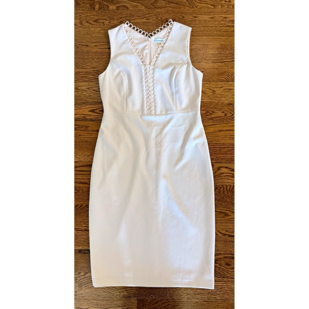 Calvin Klein Light Peach Knit Sheath Dress V-Neck Sleeveless Zip Back Sz 8